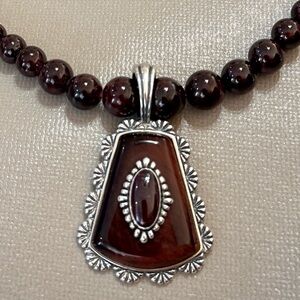 Carolyn Pollack Relios .925 Tiger’s Eye & Red Jasper Pendant w Garnet Necklace
